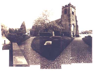 A photograph of a church made up of many smaller photos