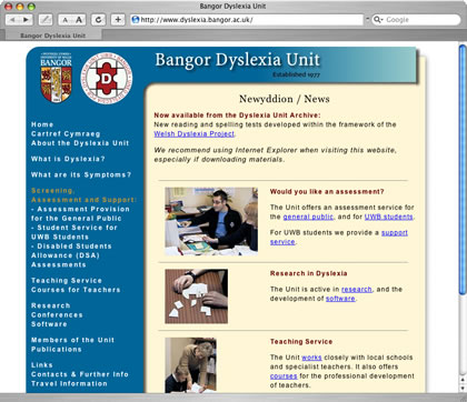 Bangor Dyslexia Unit homepage